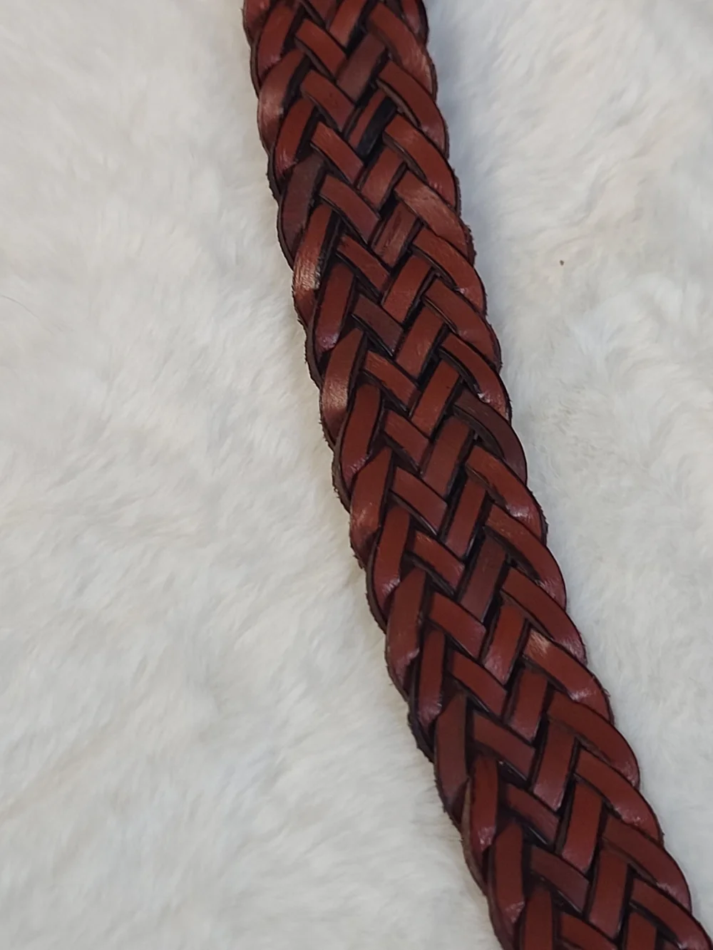 Chaps Braided Leather Belt in Chestnut Brown with Black Buckle